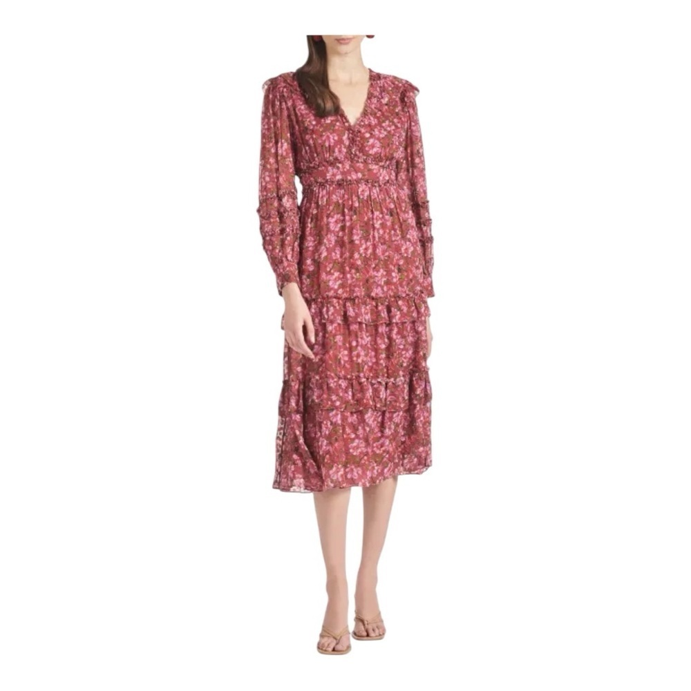 Sachin + Babi Ronnie Long Sleeve Pink Pleated Tie Front Midi Dress NWT